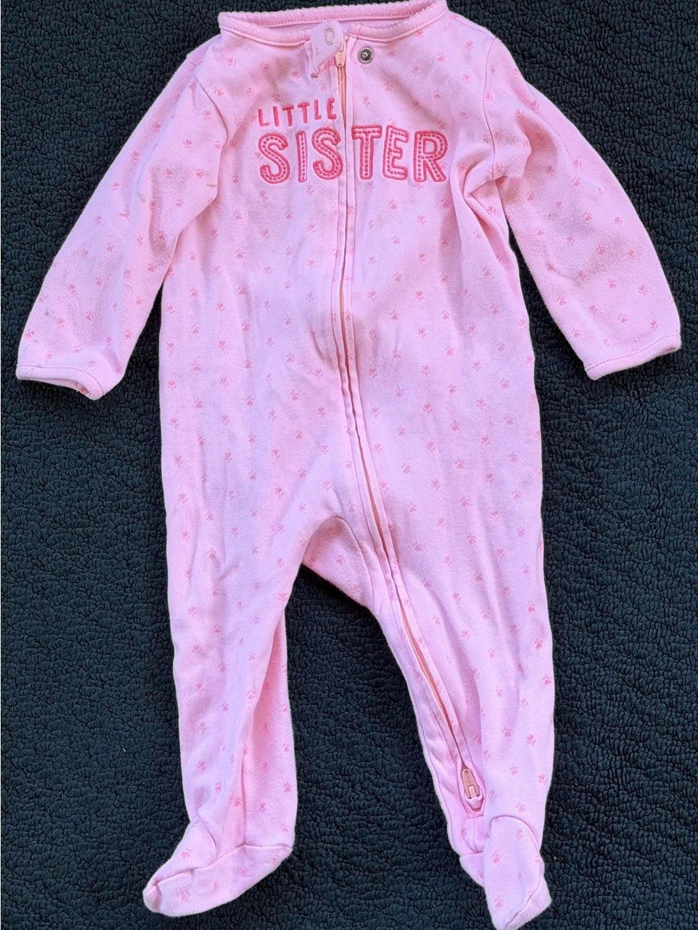 Carter's Pink 'Little Sister' Footed Fleece One-Piece
